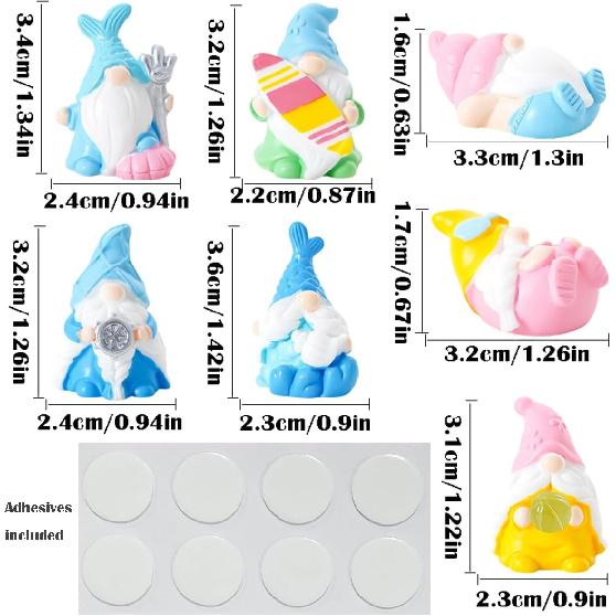 Set of 7 Mini Resin Beach Gnomes Cute Car Accessories, Funny Car Rear View Mirror & Dashboard Decorations, Adorable Auto Interior Ornaments