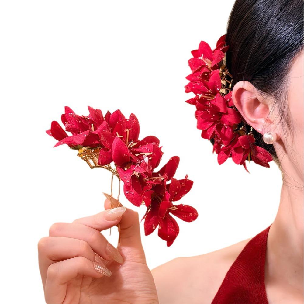 Super Fairy Red Flower Hairpin Rose Flower Traditional Hair Accessory Fashion Hair Clip  for Brides красный