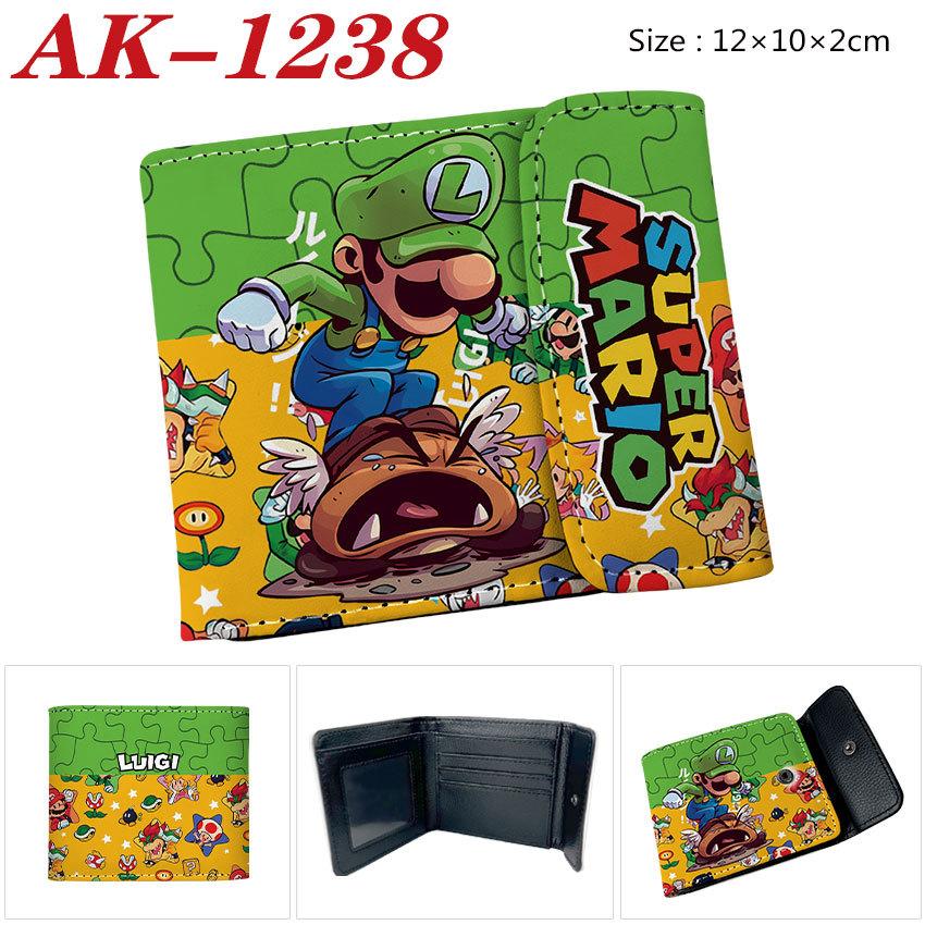 Super Mario Anime PU Snap Button Bifold Wallet Cartoon Short Portable Card Holder Yellow 1pcs