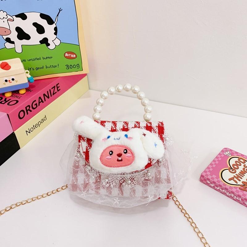 Red Lovely Plush Crossbody Bag With Adorable Characters Ideal For Kids Stylish Daily Wear