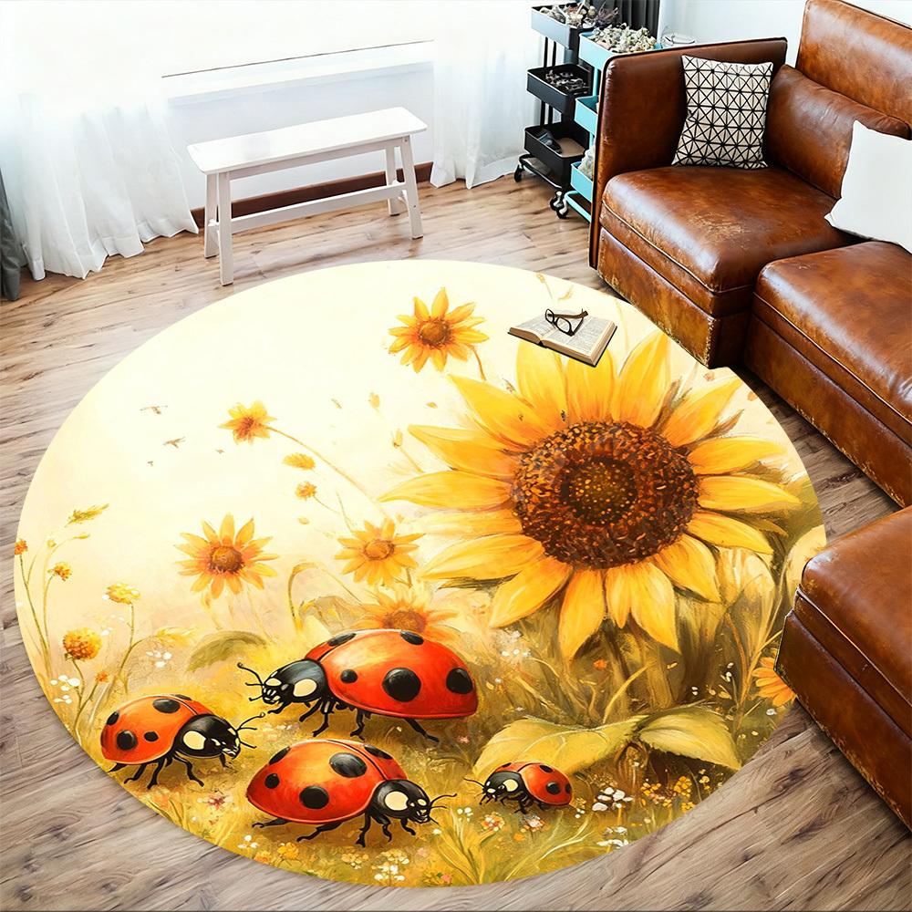 1PC Ladybugs Sunflowers Office Round Area Rug, Under Office Chairs Bedroom Living Room Home Decor, Carpet for Office -1110090