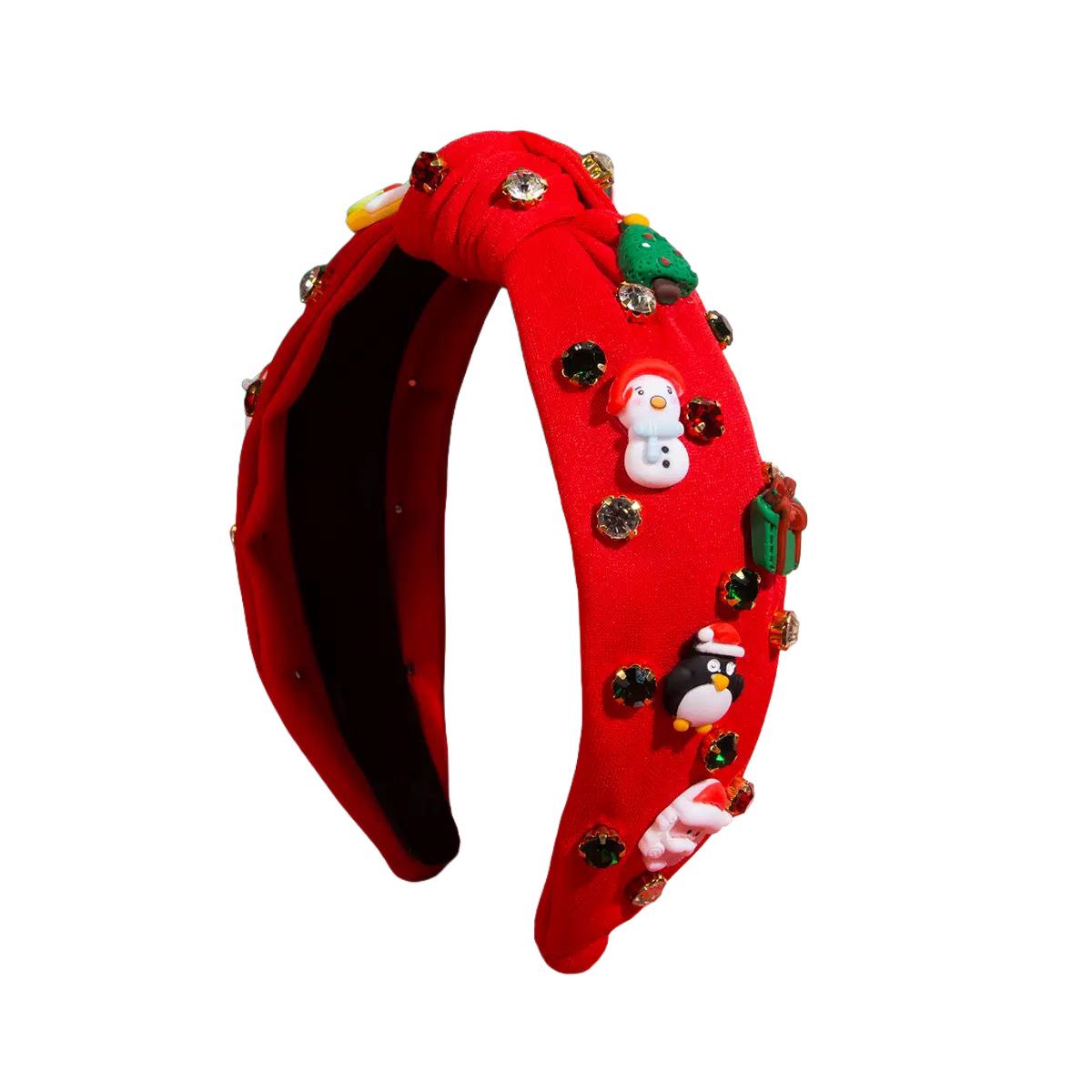 

Trendy Rhinestone Santa Headband & Snowman Penguin Hair Accessories for Women червоний