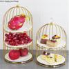 Birdcage Double Layer Cake Stand Wrought Iron Display Stand Ceramics Three-tier Fruit Tray Afternoon Tea Dessert Decorative Rack