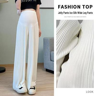 Pantaloni Premaman Estivi da Donna in Seta di Ghiaccio - Sottili, Gamba Dritta, Petite, Stile a Gamba Larga Fluido