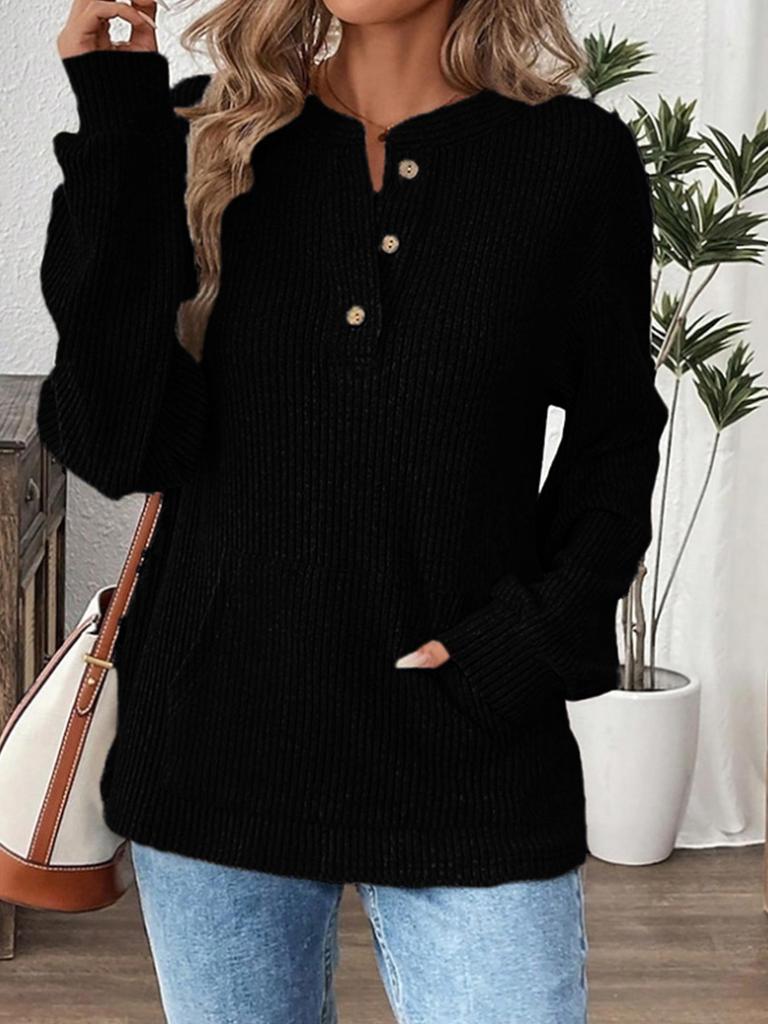 2025 Autumn/Winter European & American Women's Solid Color Button Loose Long Sleeve T-shirt