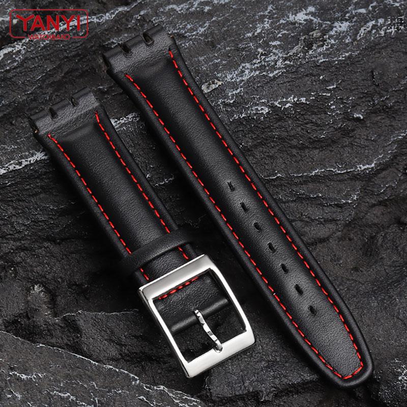 Swatch Leather Bracelet Genuine For Watchband 17mm 19mm Toothed Interface Wristwatches Band Men Women Sport Leather Watch Strap