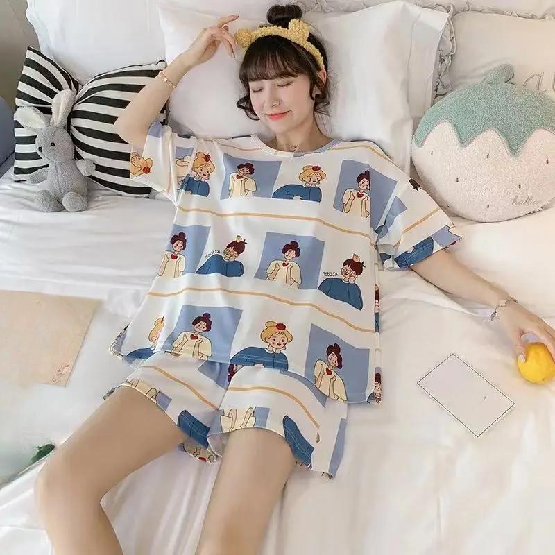 Women's Pajamas Set Sweet Cartoon Sleepwear Print Tops and Shorts Pajama 2 Piece Suit Homewear Nightwear Loungewear for Autumn