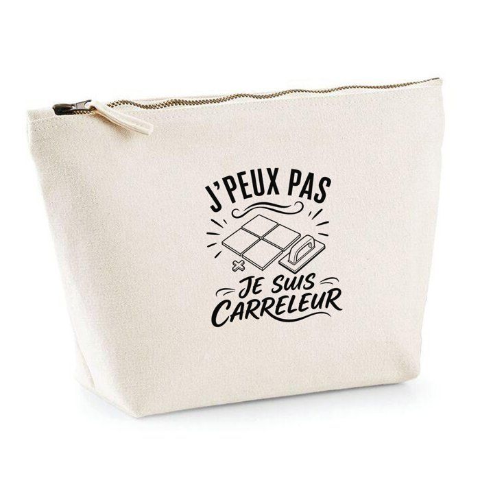 Trousse de toilette - PLANETEE - J’peux pas je suis Carreleur - Beige - 100% coton - 3 L