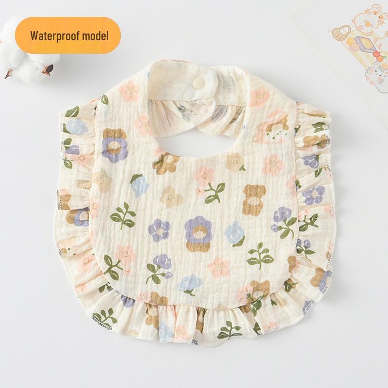 Ruffle Lace Waterproof Cotton Baby Bib (Seven-Layer Gauze)