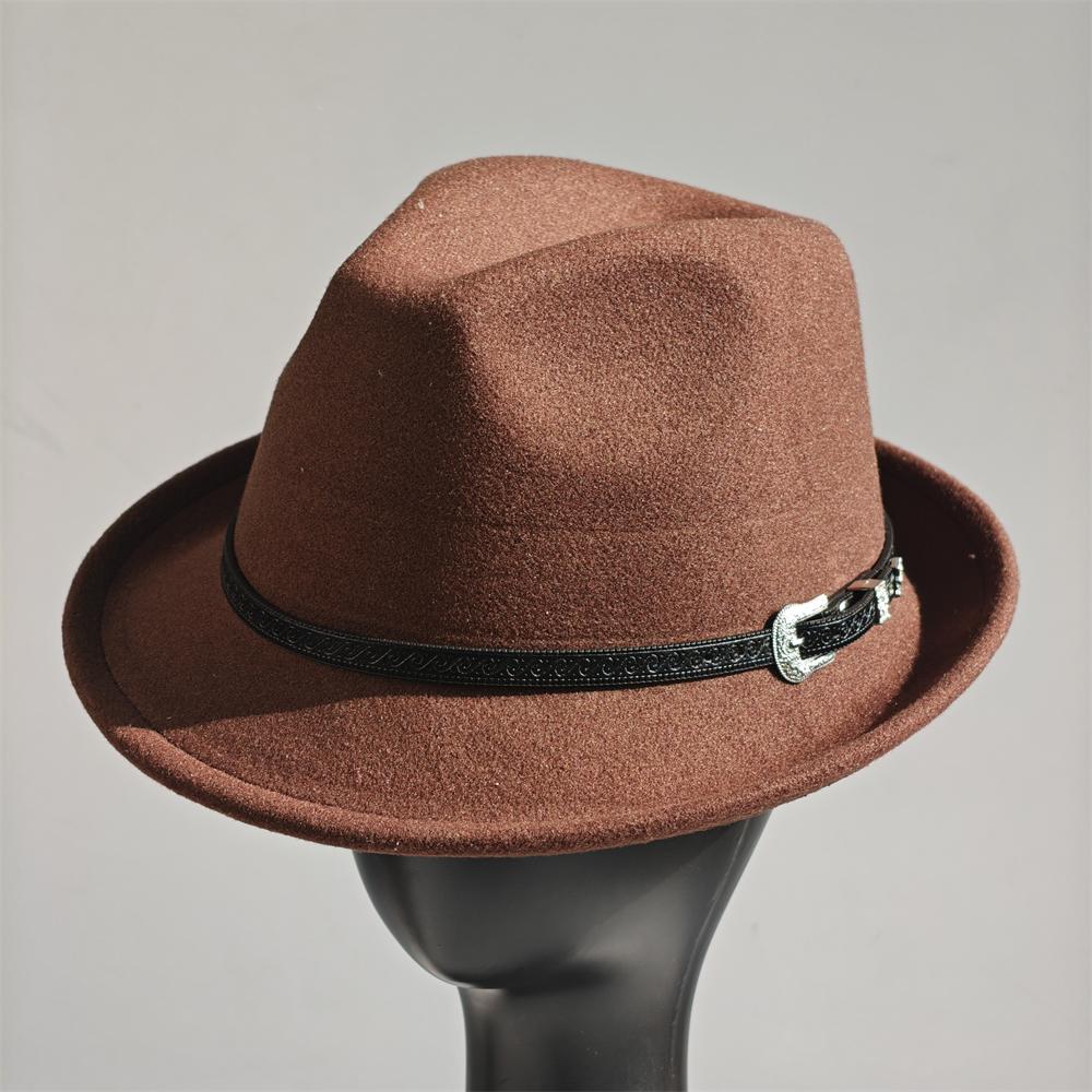 

Claret Felt Panama Fedora Hat Short Brim Trilby Flat Hat for Men Women Homburg Church Jazz Hat adjustable 56-58cm