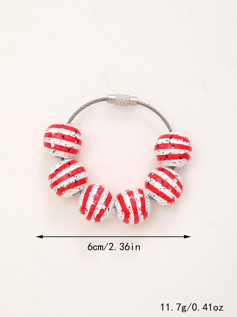 Independence Day & Halloween Sports Style Wooden Bead Keychain Bracelet