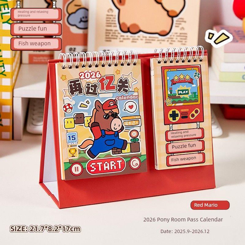 

Grade Three Class Two Pony Entrance Desk Calendar 2026 New Arrival Good-looking Calendar Desktop Decoration Notebook Memo Red Mario