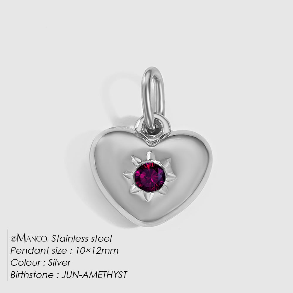 eManco Stainless Steel Heart Charm Valentine's Day Charms Multicolor Birthstone Pendants for Girl Sweet Jewelry Making