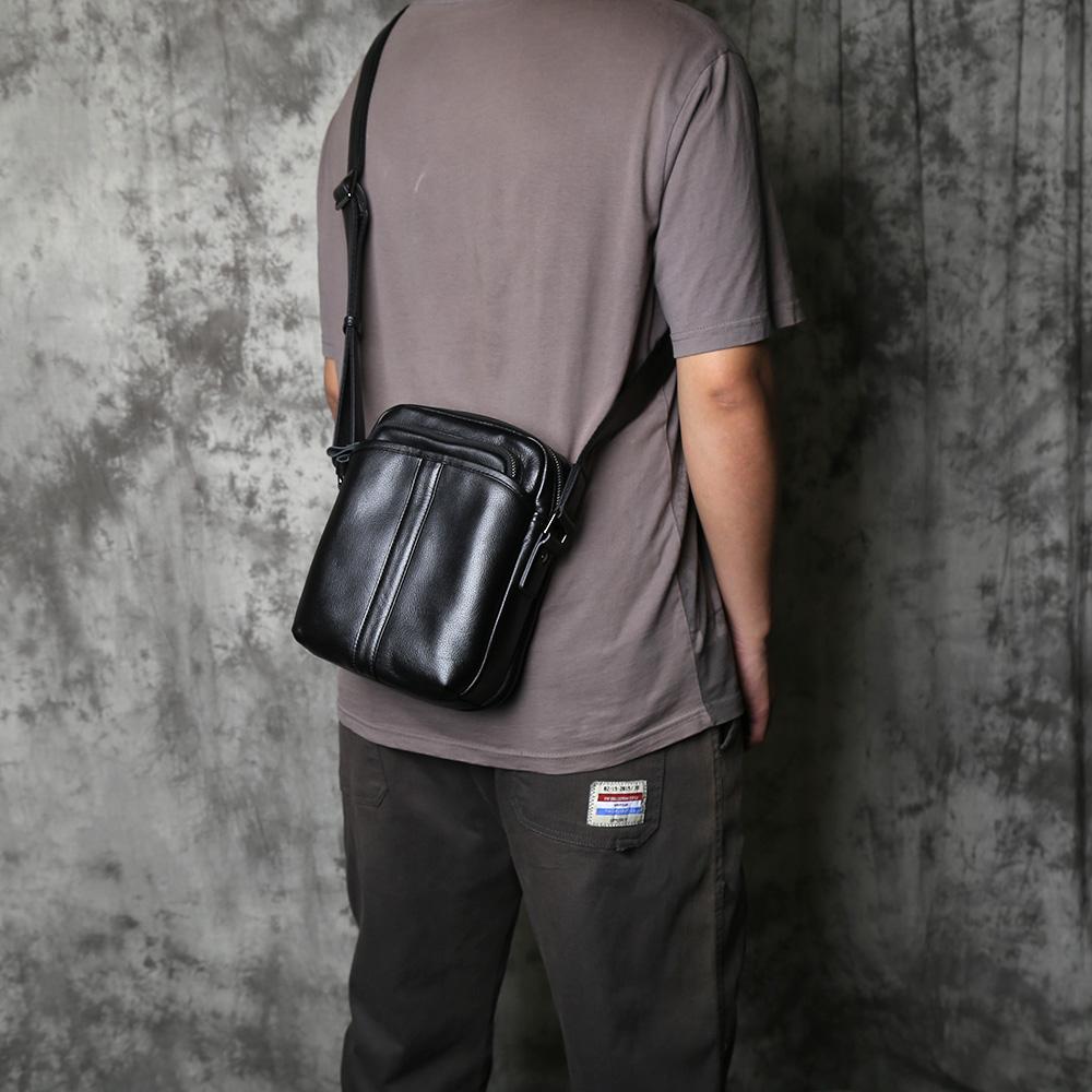 NZPJ Genuine Leather Men's Crossbody Bag Top Layer Cowhide Capacity Multi-Functional Trendy Square Shape Shoulder Bag