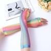 For Women Party Girl Long Half Finger Fishing Net Gloves Rainbow Color Gloves Arm Sleeves Nylon