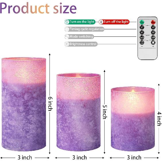 ANGELLOONG Glass Battery Operated Candles with Remote, Flameless Candles with Flickering Flame, Pillar LED Electric Timer Candle for Home Decor,