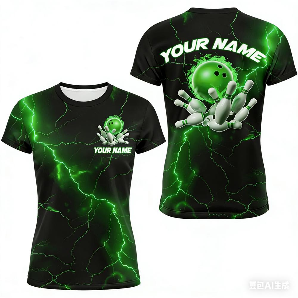 Funny 3D Print Bowling Ball Pattern Men's T Shirt Personalization Name Bowling Team Jerseys Casual O-neck Loose Short Sleeve Top
