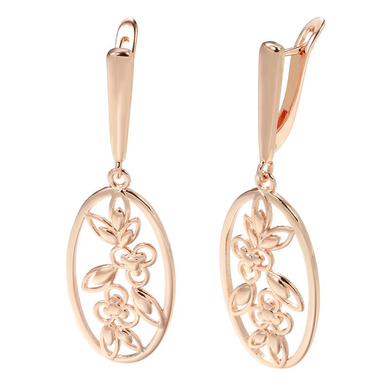 Wind simple and cold wind earrings 585 rose gold hollow French retro flower earrings