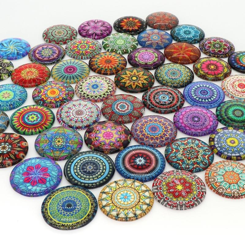 100Pcs/set Flower Jewelry Round Glass Jewlery Printed Glass Cabochons Round Tiles Glass Cabochons Patches Glass Ornament