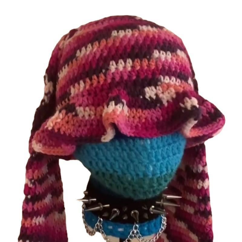 New Hand Knitted Embroidered Big Brim Hollow Fisherman Hat Showing Face Little Cute Knitted Hood