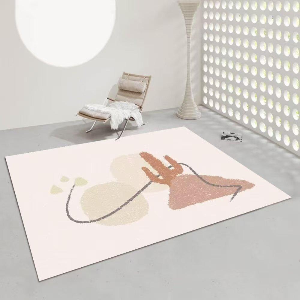 Cream Style Living Room Decoration Large Carpet Pink Abstract Geometric Print Carpet Sofa Bedroom Bedside Non Slip Foot Pad