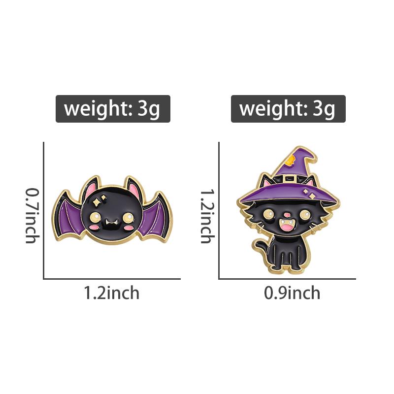 Cute Bat Cat Enamel Pins Custom Halloween Animals Brooch Lapel Badges Punk Gothic Jewelry Gift for Kids Friends