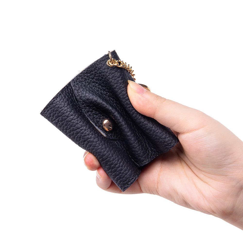 Genuine Leather Mini Jewelry Pouch, Portable Travel Jewellery Storage Bag with Keyring, Small Earring Ring Necklace Organizer