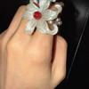 Pearl Acrylic Flower Double-layer Ring Fashionable Small Fresh Sweet Index Finger Ring Niche Temperament Versatile Jewelry Women
