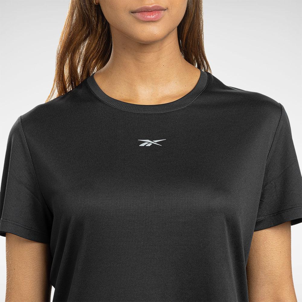 Reebok Solid Color Reflective Round Neck Short Sleeve T-Shirt Women Tops Black 100034918