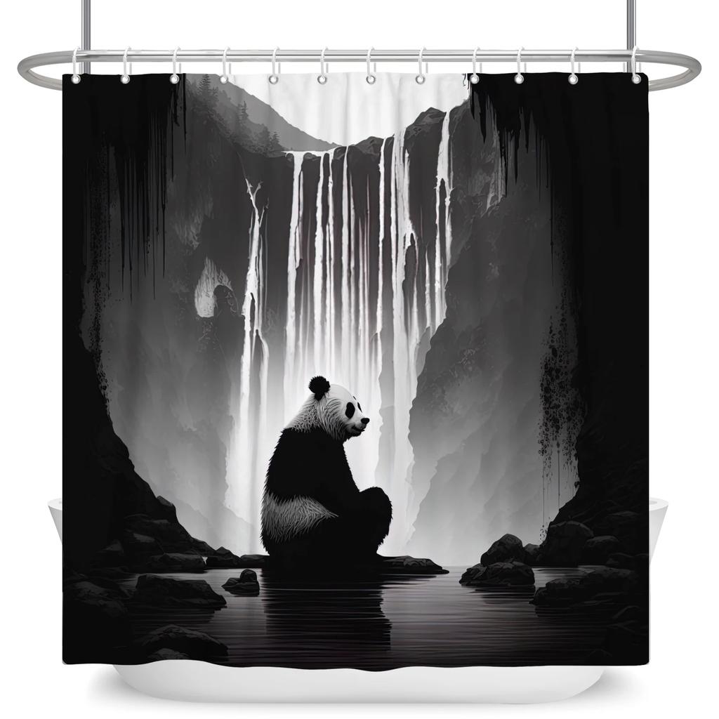 Animal Panda Cartoon Funny Shower Curtains Waterproof Polyester Green Bamboo Plants Printing Shower Curtain for Bathroom Decor