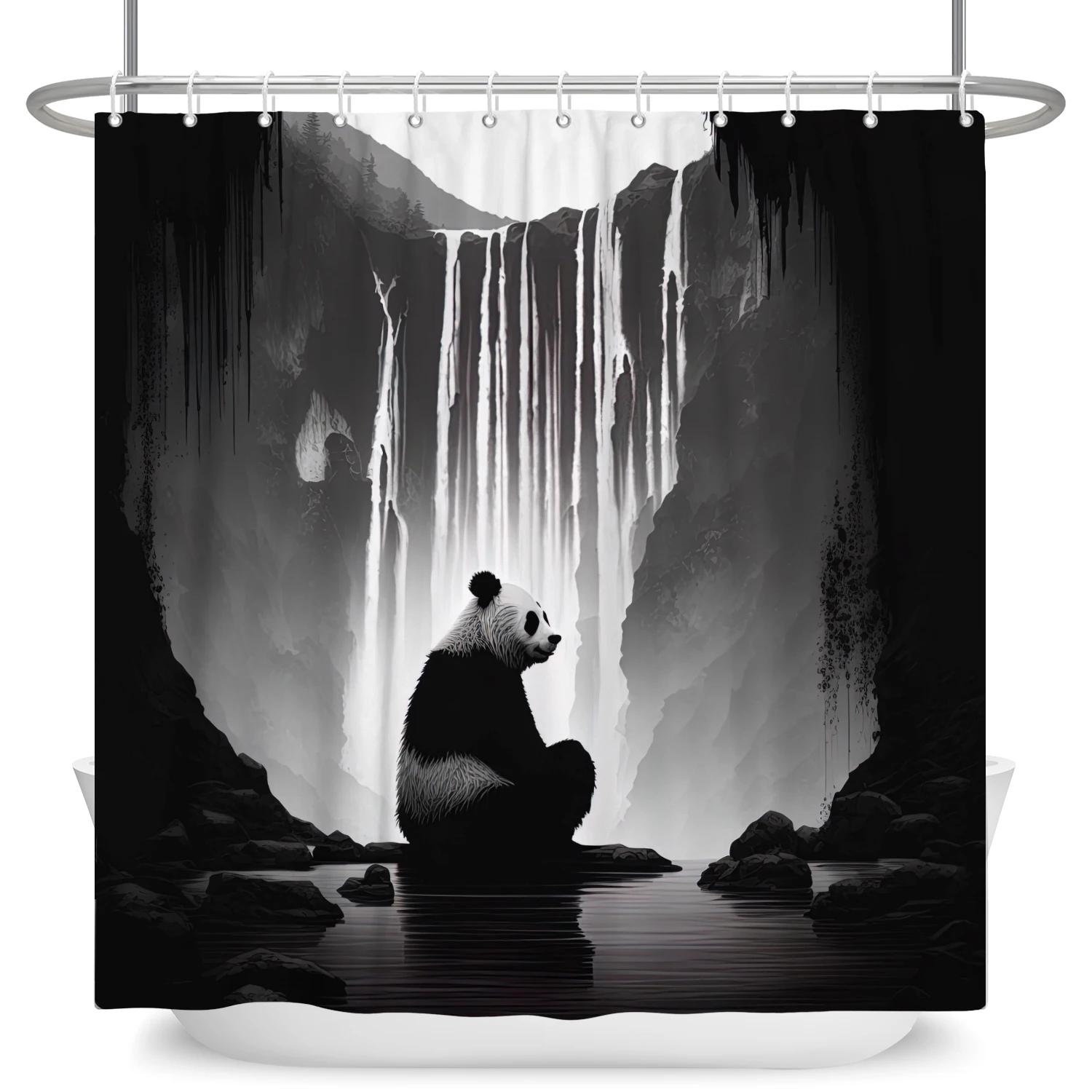 

Cute Cartoon Animal Panda Printed Shower Curtains Waterproof Polyester Shower Curtain Bathroom Decor Bathtub Screen With Hooks W60H190(CM)-1 Pcs
