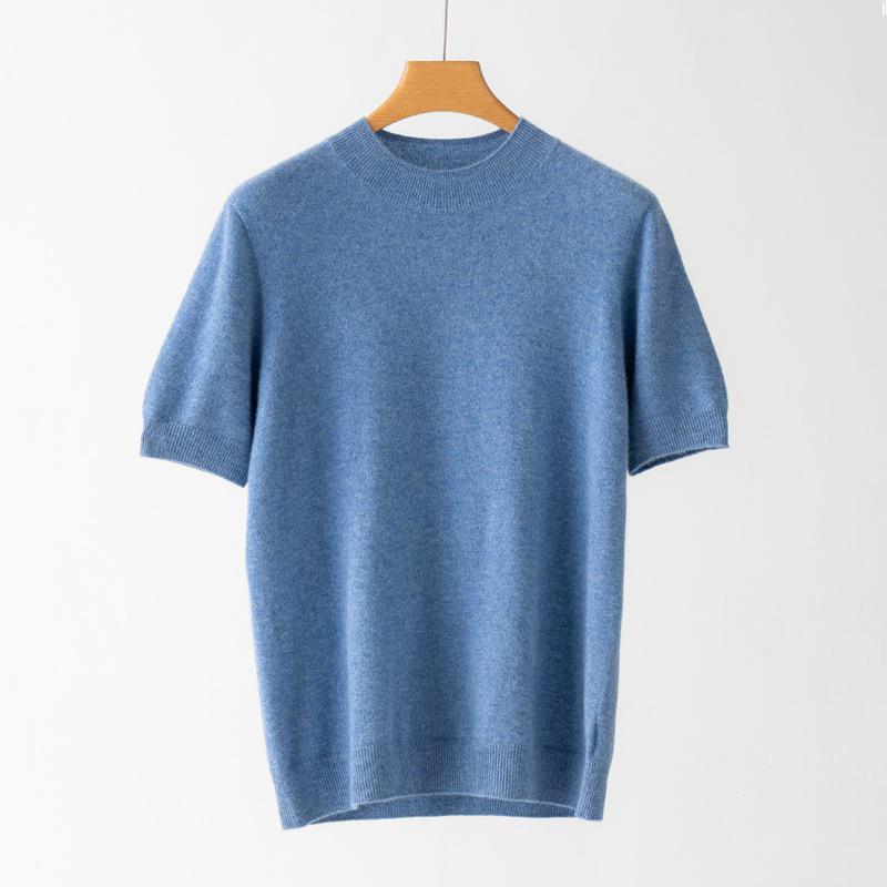 

Men s Lightweight 100% Pure Cashmere Half-High Neck Pullover Short Sleeve Sweater L