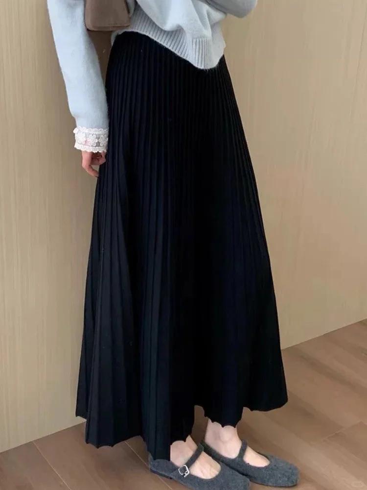 Plus Size Women s High-Waisted A-Line Woolen Midi Skirt - Autumn/Winter Style Medium чёрный