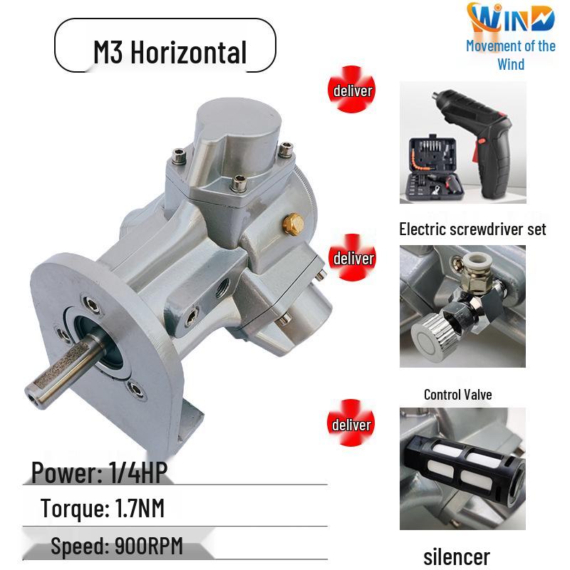 Piston Pneumatic Motor M1-M7-F-L-IEC with Forward/Reverse & Stepless Speed Regulation, Explosion-Proof Safety.