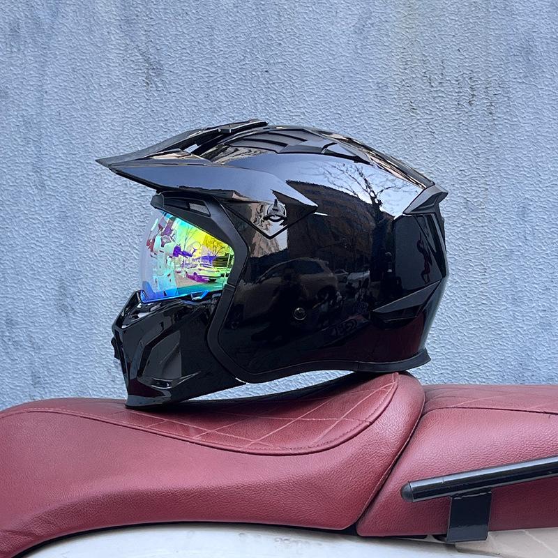 Street Fighter Motorcycle Helmet Men's and Women's Full Helmet Four Seasons Locomotive Retro Detachable Combination Helmet
