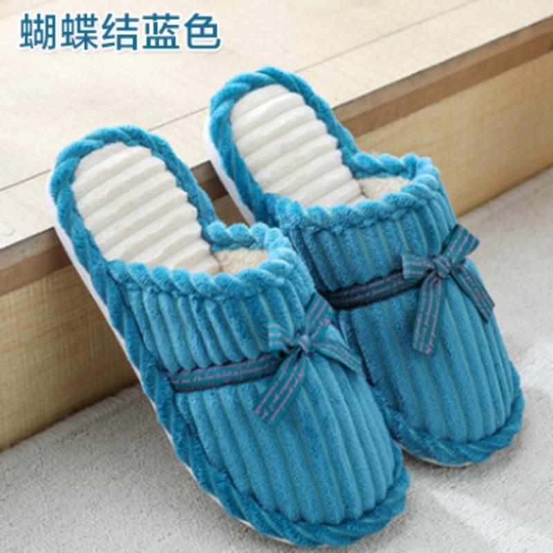 Bow cotton slippers women and men winter couples home non-slip fluffy warm floor mop corduroy slippers