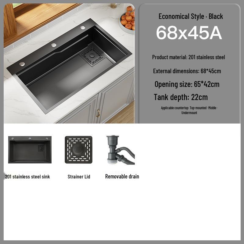 Black Nano 304 Stainless Steel Kitchen Sink: Large Single Bowl Vegetable Washing Basin