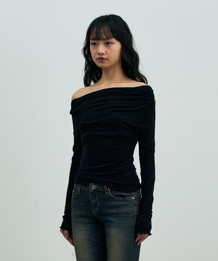 Alikim Elin Drape Off-Shoulder Top / Black