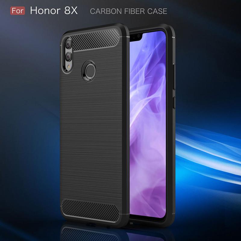 Matt silikondeksel til Honor 8X TPU Støtsikkert Karbonfiber Mykt Bakdeksel til honor 8x Huawey Antistøt frostet deksel