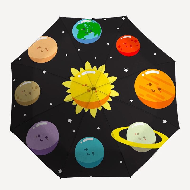 Solar System Planets Sun Outer Space KidsRoom Wall Decal Sticker Art DecorUmbrella, Portable 3-Fold Compact Umbrella for Men & Women Gift