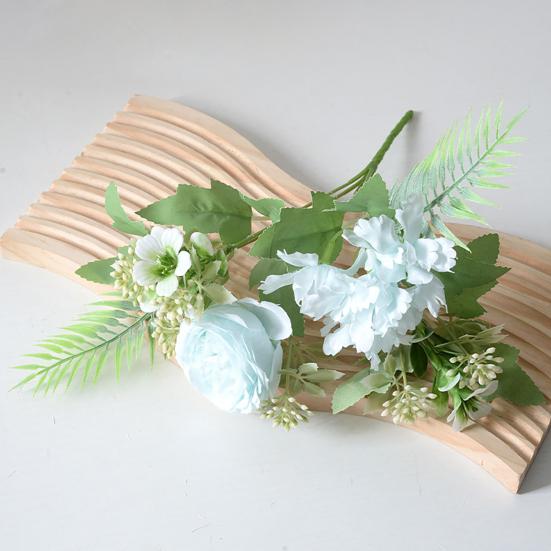 Mixed Artificial Flower Bouquet Faux Silk Rose Hydrangea Flowers with Stem Fake Wedding Bouquet for Bridal Floral Arrangement Home Table Centerpiece