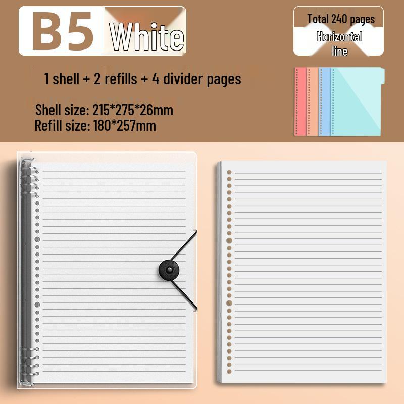 Comfortable B5 Loose-Leaf Notebook: Lined, Removable Binder, Simple Ins Style, Aesthetic Design, Ideal for Exams and High School Students.