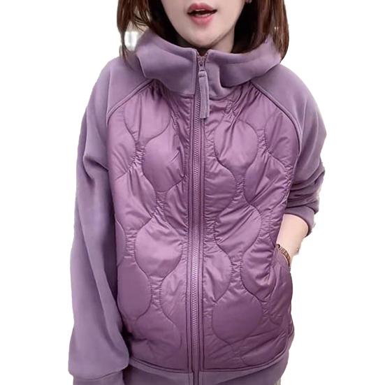 Women's Puffer Jacket Lightweight Zip Up Long Sleeve Hooded Jacket Patchwork Quilted Down Coat Winter Warm Outerwear