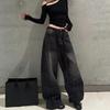 Glittering Rhinestone Denim Pants Women's Jeans Wide Leg Design Sensation Floor-Length Pants Loose Jeans
