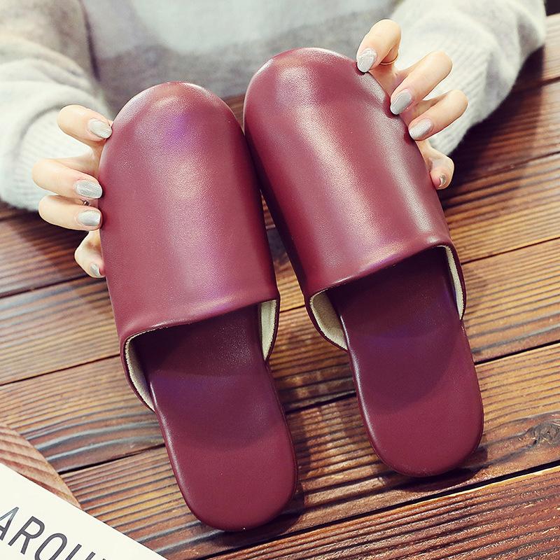 Fashion Women Slippers House Couple Indoor Summer High Quality PU Leather Flats Shoes  Close Toe Casual Non-slip Slides Female