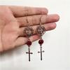 Charm Gothic Hollowed-out Heart Shape Lacework Red Rose Flower Cross Sword Dangle Earrings for Women Hallowmas Jewelry Gifts