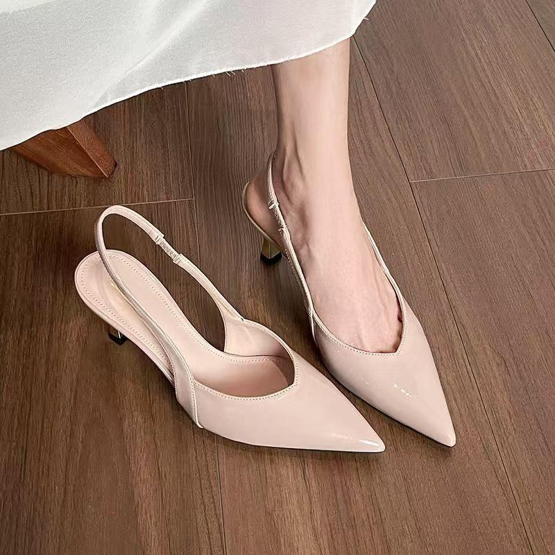 Fashion Pointed Toe Shallow Mouth One Strap Stiletto Sandals Spring New Women's Fashion Non-slip Baotou High Heels