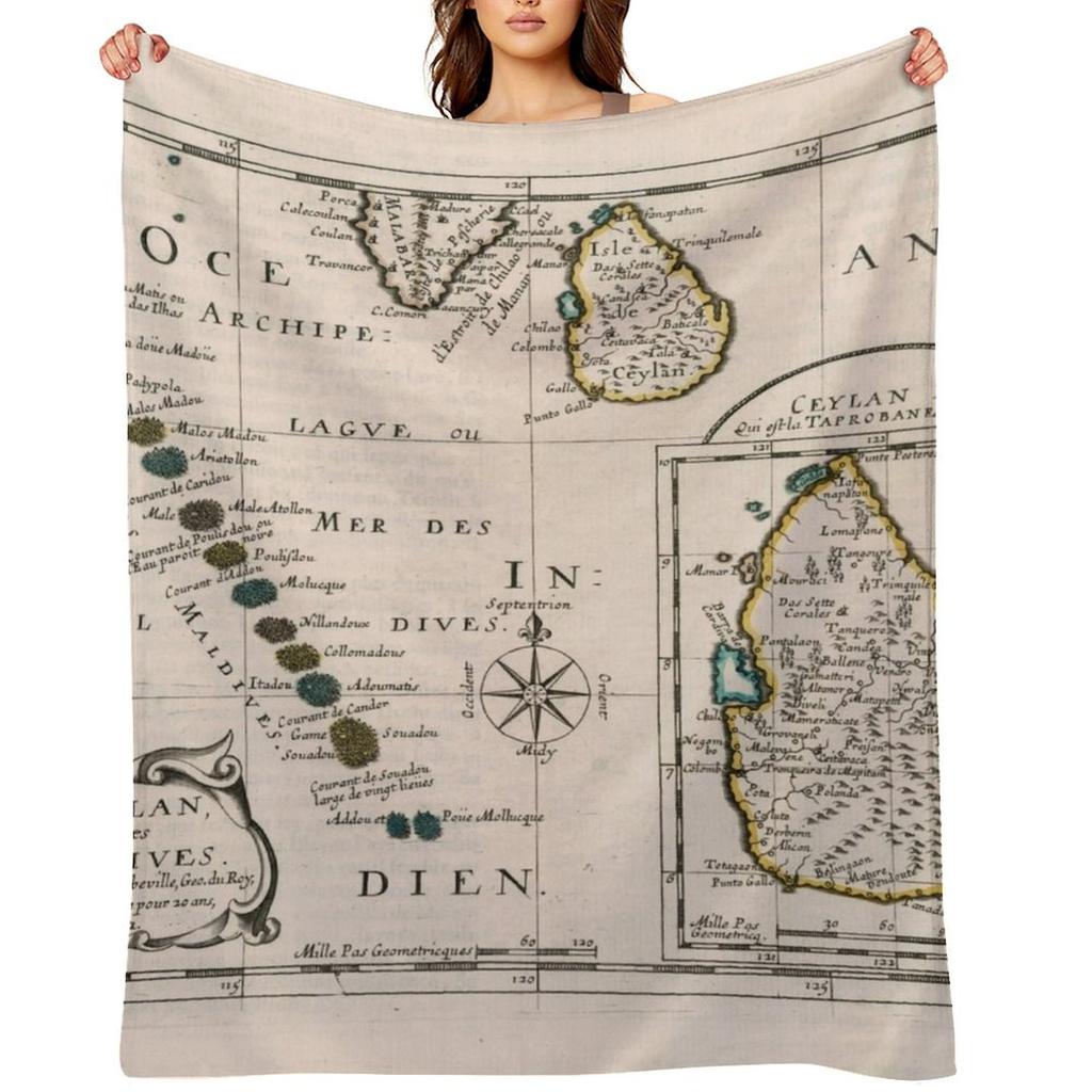 Vintage Maldives and Sri Lanka Map (1652) Throw Blanket Bed covers Thin For Baby Soft Plaid Blankets