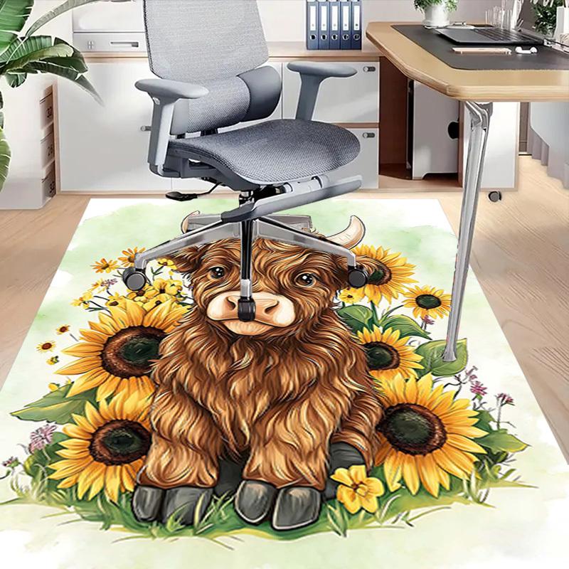 1PC Cow Sunflowers Non-Slip Floor Carpet Compatible for Office&Living Room&Dining room - Flat-Weave Machine- Soft & Pattern-E296