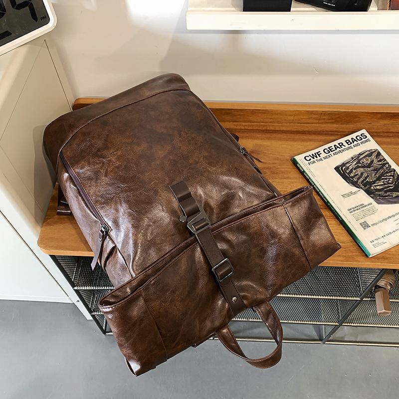 Plecak z miękkiej skóry Plecak męski Duża pojemność Torba na komputer Torba studencka do dojazdów Wodoodporna Jednolity kolor Torba podróżna